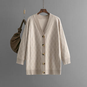 Suéter Cárdigan Informal Holgado de Punto a Cuadros con Cuello en V para Mujer - Product Image 6