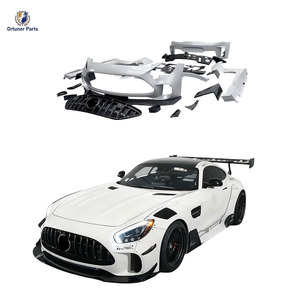 Nouveau Kit de carrosserie large en fibre de carbone <span class=keywords><strong>Mercedes</strong></span> <span class=keywords><strong>AMG</strong></span> <span class=keywords><strong>GT</strong></span> Style GT3 Diffuseur de lèvre de pare-chocs avant Spoiler Découpes d'échappement à visser améliorées - Product Image 1