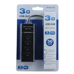 USB 3.0 4 Port Splitter USB 5 Gbps, adaptor Splitter Hub kecepatan tinggi, transmisi stabil 1 dalam 4 habis