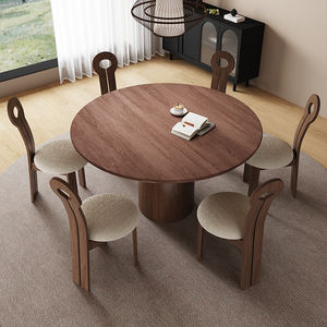 आधुनिक ठोस लकड़ी पर्यावरण के अनुकूल टिकाऊ गोल अखरोट 6-सीटर भोजन टेबल कुर्सी घर के अपार्टमेंट विला होटल के लिए सेट - Product Image 3