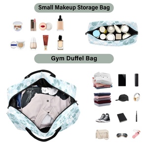 Sac de voyage 2 pièces en polyester à imprimé floral Hibiscus personnalisé, sac fourre-tout pour week-end, sac de nuit avec pochette pour trolley - Product Image 4