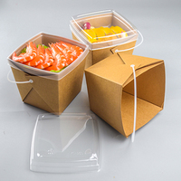 Boîte d'Emballage Alimentaire Jetable Écologique et Dégradable en Papier Kraft à Double Couche pour Salade, Sushi, Bento, Chewing-gum et Aliments pour Bébé avec Poignée