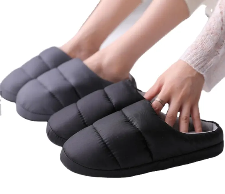 Soft Warm Quilted Down Slippers Slip-On Winter Waterproof Indoor Memory Foam Slippers Women