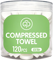 Serviette jetable comprimés 120 pièces Mini blanc doux non-tissé biodégradable coton rond extérieur voyage compressé serviette