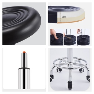 Fauteuil <span class=keywords><strong>de</strong></span> Barbier Moderne en Cuir PU, Réglable Hydrauliquement et Pivotant, avec Roues et Dossier, Base Chromée/Métallique, Luxe pour Salons <span class=keywords><strong>de</strong></span> Beauté - Product Image 4
