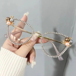 Lunettes de soleil optiques Vintage Sexy Ladies Cat Eye Anti Blue Light 2024 femmes <span class=keywords><strong>Chici</strong></span> luxe diamant perle Design ordinateur lunettes - Product Image 4