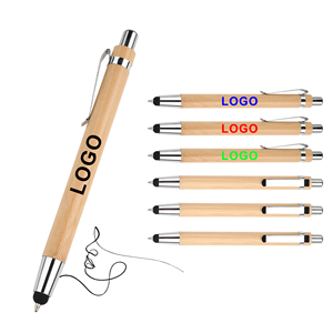 Personalized 2 in 1 Stylus Screen Bamboo Ballpoint <b>Pen</b> With Custom Logo Laser Engraved Retractable Manufacturers Printing - Product Image 1