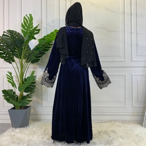 6425# Fashion Crown Pattern Embroidery Applique Cardigans Velvet Dress Loose Sleeve Modest Abaya Dresses Dubai Islamic Clothing - Product Image 5