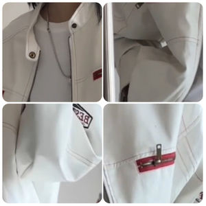 American High-street Leather <strong>Biker</strong> <strong>Jacket</strong> for Women Loose Short Design for <strong>Petite</strong> Figures with Embroidery - Product Image 3