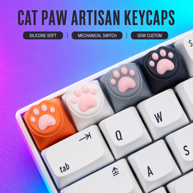 Custom Cute Silicone Cat Paw Claw Artisan Keycaps for Mechanical Keyboards Soft 3d Design DIY Customizable Oem Bulk