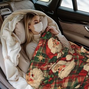 Mantas de Felpa Suaves y Acogedoras con Estampado Navideño a Cuadros de Papá Noel, Garantía de Calidad, Sin Bolitas, para el Invierno - Product Image 1