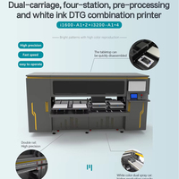 Imprimante DTG à double chariot avec prétraitement et encre blanche, machine d'impression textile à quatre stations pour usine de t-shirts en coton