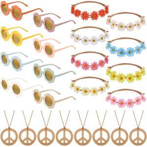 Conjunto de gafas de sol con diadema Hippie Daisy y collar de la paz para accesorios de disfraz de Halloween, accesorios de fiesta reutilizables - Product Image 3