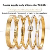 Bracelet pour femme en acier inoxydable plaqué or 18 carats sous vide, design coquille de zircon, inaltérable, trois diamants, luxe léger européen-américain