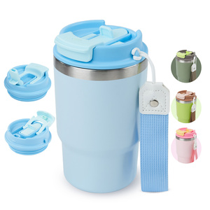 Mug de voyage isotherme portable de 16 oz, en acier inoxydable 304, avec sangle de transport, sans BPA, anti-fuite, tasse thermique - Product Image 1