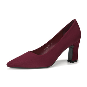 Escarpins en daim à bout pointu, talon carré de 5 cm ou 8 cm, chaussures de bureau confortables pour femme, couleur unie rouge, style automne-hiver - Product Image 4