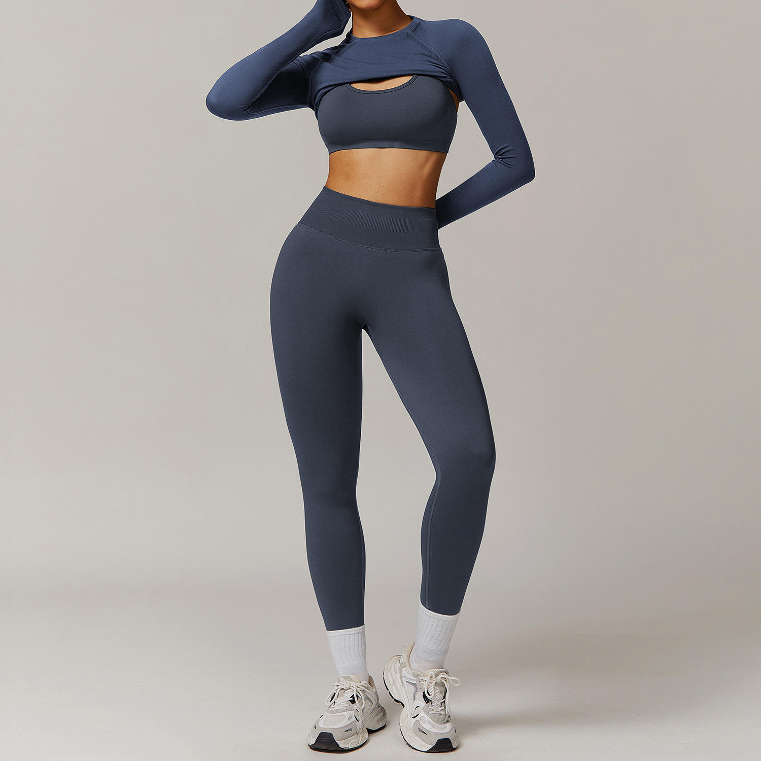 7731 long sleeve + 7655-2 bra + 7655 long pants  in blue-gray