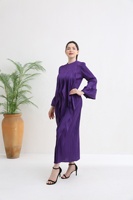 Gaun Maxi rumbai ungu Solid 3D sederhana musim panas 2025 gaun Gereja berlipit elegan gaun pesta kasual lengan panjang renda ukuran Plus