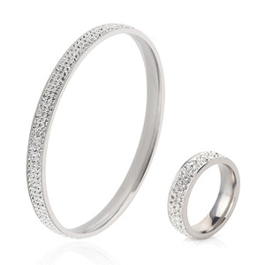 Conjunto de Pulsera y Anillo de Acero Inoxidable con Incrustaciones de Diamantes de Imitación, Joyería de Moda, Diseño Redondo de 5MM, Ideal para Regalo - Product Image 1