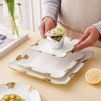 Assiette carrée de luxe blanche style nordique et européen, motif papillon avec bordure dorée, 6/8/10 pouces, prix d'usine, vente en gros