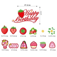Ensemble de décoration pour fête d'anniversaire sur le thème des fraises, guirlande en papier imprimé 4 couleurs, décoration de gâteau, décorations en spirale