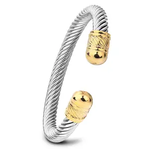 Gelang Kabel Stainless Steel 18K Pria, Gelang Mode Emas Baja Tahan Karat