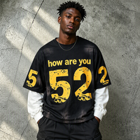 T-shirts pour hommes Double Layer Monkey Washing OEM 100% Coton, Manches à patch, Coupe vintage ample et courte, Streetwear, Qualité supérieure