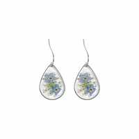 Buatan tangan mode baru tetesan air Forget-Me-Not kering bunga padat epoksi Resin menjuntai anting menjuntai perhiasan pesta pernikahan