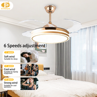 Ventilateur de plafond rétractable avec lumière, rose doré, 4 pales en PC, télécommande, LED réglable pour salon