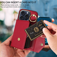 Étui de téléphone portable à bandoulière Accordion pour iPhone 15 Pro, portefeuille 7 cartes, blocage RFID, support anneau antichoc, protection 360°
