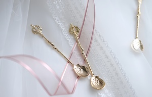 Vintage Electroplated Hợp kim kẽm tráng miệng khuấy thìa sang trọng thanh lịch <span class=keywords><strong>Flatware</strong></span> Bộ đồ ăn món quà cưới trà muỗng cà phê - Product Image 5