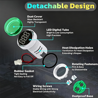 Meteran Panel Digital AD16-22DSA Akurasi Tinggi, Amperemeter 22MM, Pengukur Arus 0-100A, Indikator LED Lampu Pilot Merah Kuning Hijau Putih
