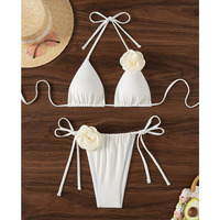 Maillot de bain deux pièces sexy pour femme, couleur bonbon, col en V, string noir uni, respirant, extensible, micro-soutien-gorge