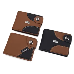 Wholesale Purse button Mens Wallet pu Leather Bifold Wallets Men's Leather coin pocket Wallet