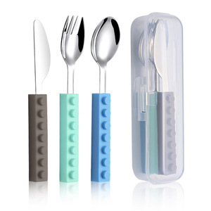 Ensemble de couverts en acier inoxydable pour enfants Argenterie pour <span class=keywords><strong>enfant</strong></span> 3 pièces comprenant couteau fourchette cuillère blocs de construction pour le camping - Product Image 6