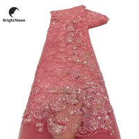 Tissu en dentelle 100% polyester tissé, tulle lourd perlé, brodé de paillettes, à motif tendance, pour accessoires de mariage et pour garçons
