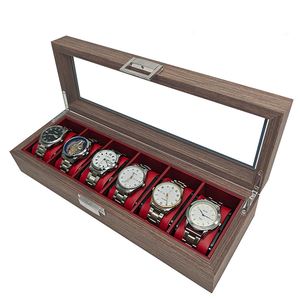 6 Slot legno di lusso scatola di orologi Organizer nuova luce stile nero rosso pelle interna morbida custodia <span class=keywords><strong>Display</strong></span> per orologi realizzati in vetro PC - Product Image 2