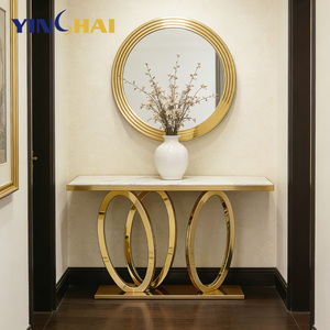 <span class=keywords><strong>Table</strong></span> <span class=keywords><strong>console</strong></span> moderne en marbre doré avec miroir, multifonctionnelle, pour salle <span class=keywords><strong>à</strong></span> <span class=keywords><strong>manger</strong></span>, entrée, salon, meubles avec structure en acier inoxydable - Product Image 5