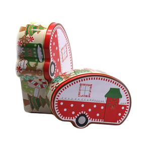 Caja de lata de metal <span class=keywords><strong>con</strong></span> forma de caravana navideña festiva Embalaje de regalo de dulces impreso personalizado - Product Image 6