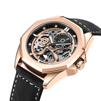 Montres squelette creux haut de gamme en cuir véritable avec logo personnalisé montres Reloj mécaniques étanches de luxe pour hommes montres de poignet pour hommes