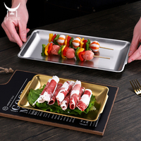 Plateau de service rectangulaire en acier inoxydable 304 coréen avec poignée, idéal pour barbecue, viande, fruits de mer, sushis – Vaisselle professionnelle
