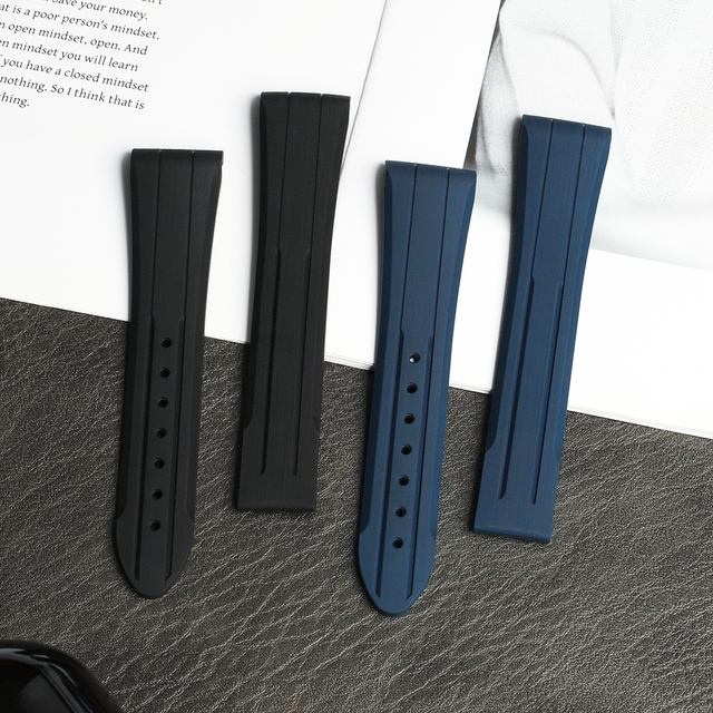 Curved End 100% Original FKM Rubber Breathable Luxury 20mm Watch Band Speed-master-Moons Stainless Steel Butterfly Clasp
