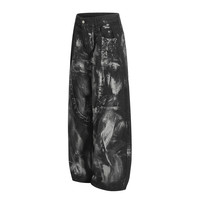 Pantalon d'été ample à jambe large pour homme, en denim délavé, style industriel punk, avec clous peints à l'encre, tendance streetwear ODM