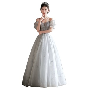 Silver Gray Ball Gown Off The Shoulder Empire Waist Vintage Evening Dress For Birthday Graduation Ceremony - Product Image 5