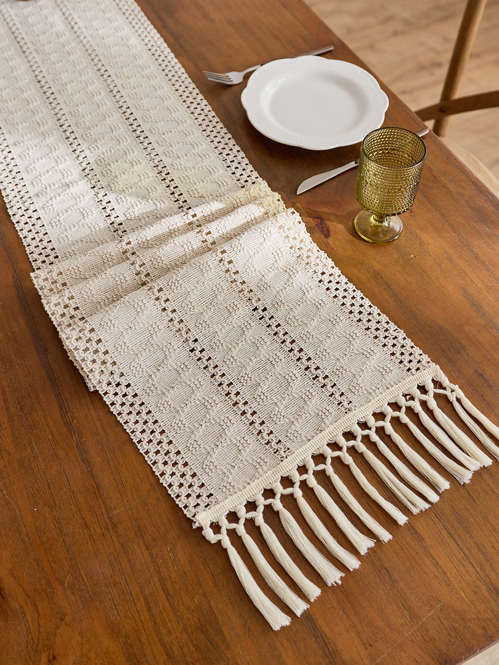 Three hollow-out stripes - rice white