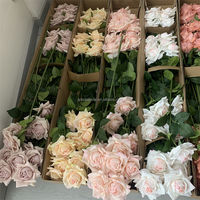 B-1424 Groothandel Real Touch Bloemen Roze Wit Enkelstam Roos Lange Steel Kunstmatige Roos Handgemaakt Modern Afstuderen Pasen