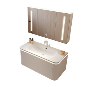 Meuble-lavabo mural intelligent de luxe moderne en MDF et bois massif laqué, finition chêne, avec vasque en céramique, écologique, pour usage hospitalier - Product Image 5