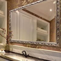 Miroir de salle de bain mural de style Art Déco européen, grand miroir avec cadre en bois, miroir décoratif pour salle de bain
