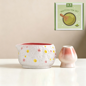 Ensemble de bols à matcha en céramique peints à la main avec motif d'<span class=keywords><strong>arbre</strong></span> fruitier en relief et bec verseur – Vente en gros - Product Image 3