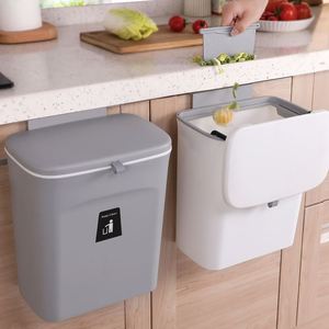 Wall Hanging <b>Plastic</b> Waste Bin <b>Kitchen</b> Wall-mounted Trash Can with Lid - Product Image 1